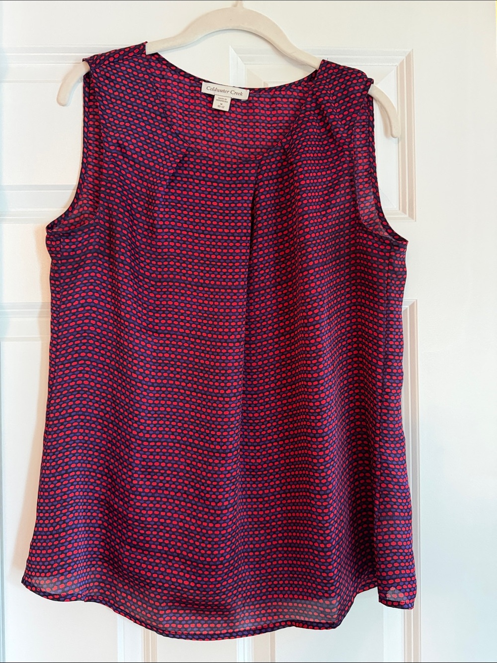 Coldwater Creek Navy & Magenta Dot Sleeveless Blouse